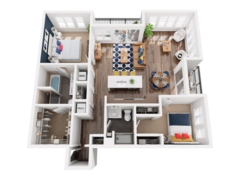Floor plan for 2 beds, 2 baths, 1530 sqft